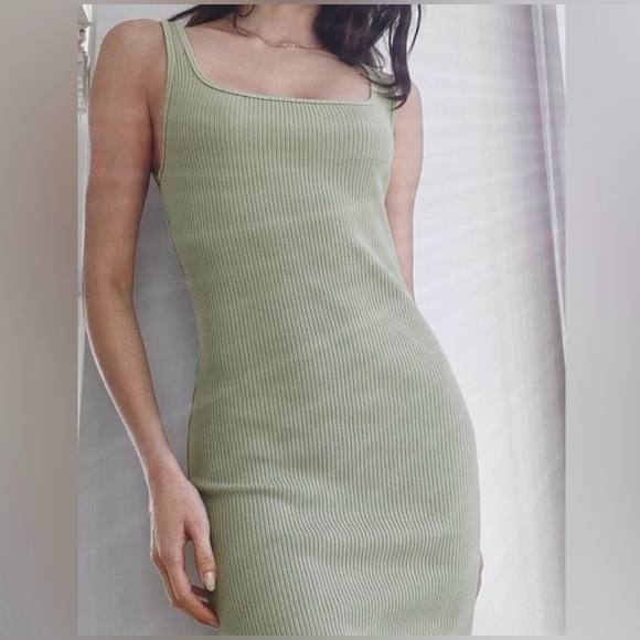 Wilfred Free Aritzia Murdock Silent Storm Green Ribbed Dress 2XS - Picture 1 of 5